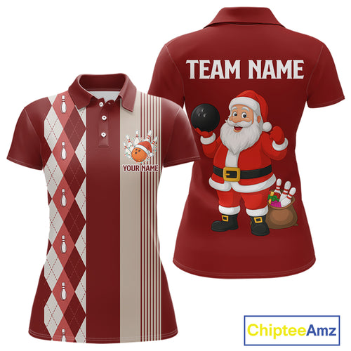 Retro Red argyle pattern Christmas Santa Bowling shirts For Women custom bowling team jerseys Outfits NQS10994