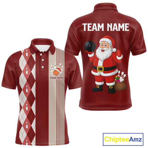 Retro Red argyle pattern Christmas Santa Bowling shirts For Men custom bowling team jerseys Outfits NQS10994