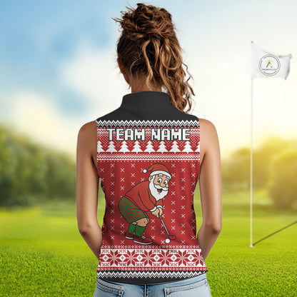 Funny Santa Sleeveless Golf Polo shirt Red ugly Christmas pattern Custom ladies Christmas golf shirts NQS11000