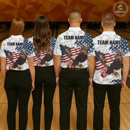 Red, White, Blue American Flag Eagle Men Bowling Shirts Custom Patriotic Camo Bowling Team Jersey NQS11192