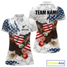 Load image into Gallery viewer, Red, White, Blue American Flag Eagle Women Bowling Shirts Custom Patriotic Camo Bowling Team Jersey NQS11192