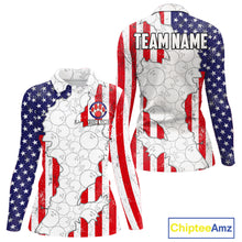 Load image into Gallery viewer, Personalized Red, White and Blue American Flag Bowling Team Shirts For Women, Patriotic Bowling Gifts NQS11197