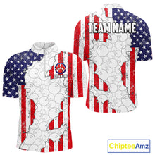 Load image into Gallery viewer, Personalized Red, White and Blue American Flag Bowling Team Shirts For Men, Patriotic Bowling Gifts NQS11197