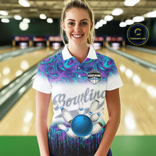 Load image into Gallery viewer, Women bowling polo shirts Custom blue purple marble pattern bowling Team Jerseys, gift for bowlers NQS7141