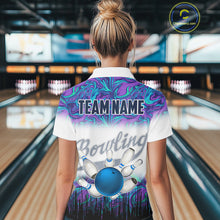 Load image into Gallery viewer, Women bowling polo shirts Custom blue purple marble pattern bowling Team Jerseys, gift for bowlers NQS7141