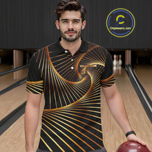 Load image into Gallery viewer, Custom Black and Gold Bowling Polo, Quarter Zip Shirts for Men, Team Bowling League Jerseys NQS11599