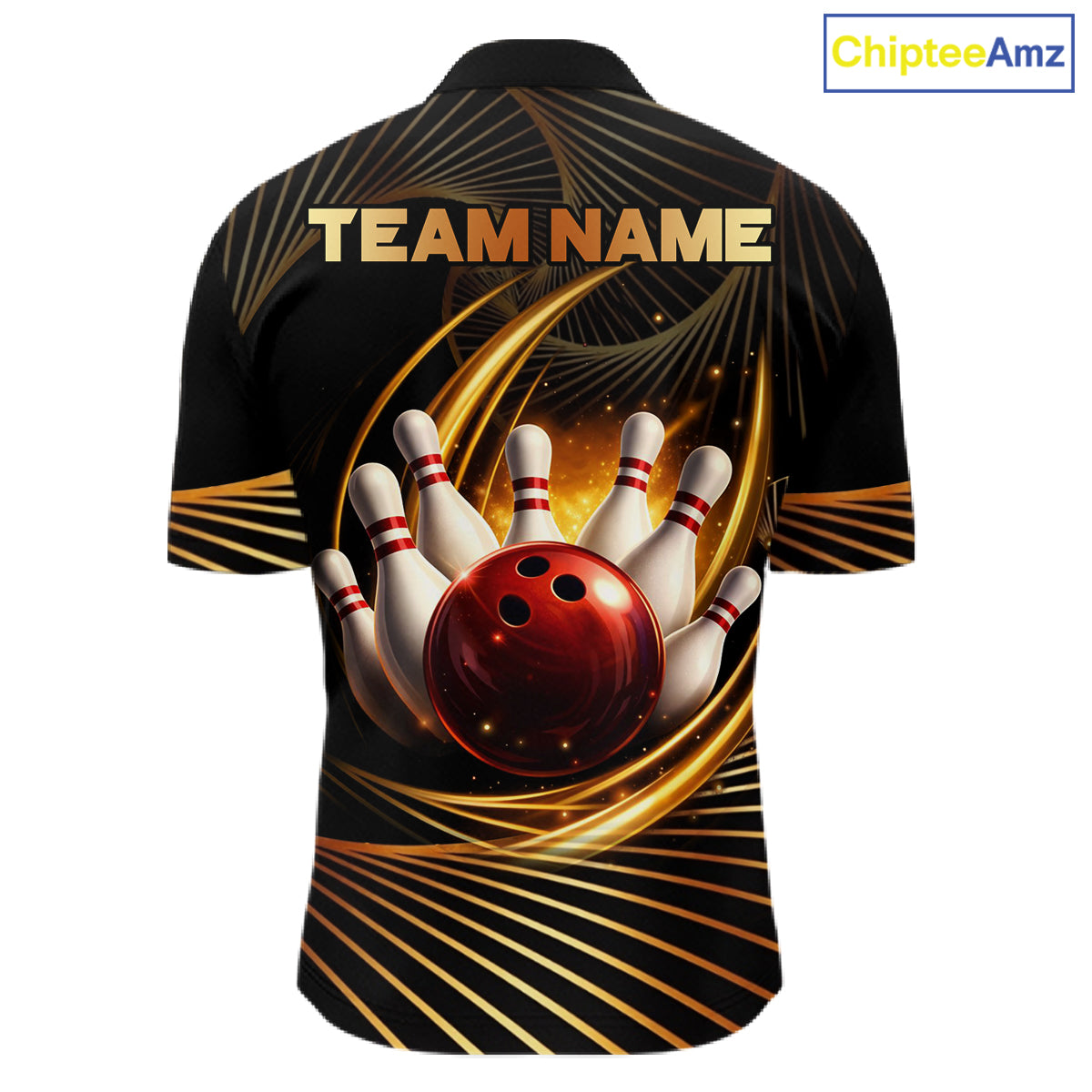 Custom Black and Gold Bowling Polo, Quarter Zip Shirts for Men, Team Bowling League Jerseys NQS11599