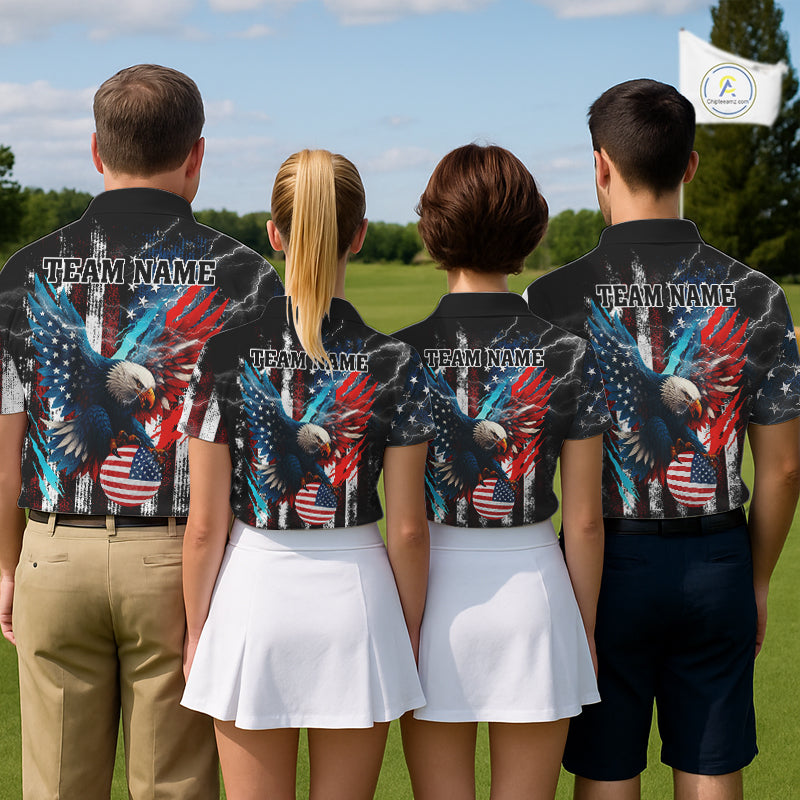 Personalized American Flag Eagle Lightning Thunder Golf Polo Shirts For Women, Patriotic Golfing Gift NQS11717