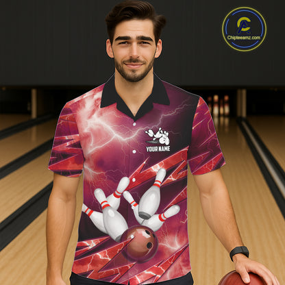 Red Storm Lightning Thunder Bowling Button-up Shirt Custom Hawaiian Bowling Team Jersey NQS11718