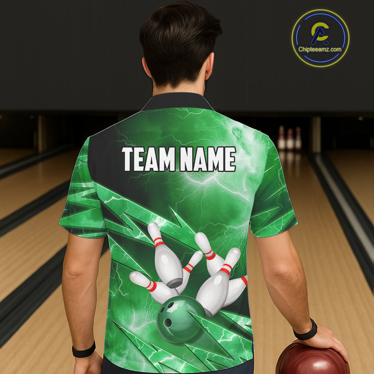 Green Storm Lightning Thunder Bowling Button-up Shirt Custom Hawaiian Bowling Team Jersey NQS11719