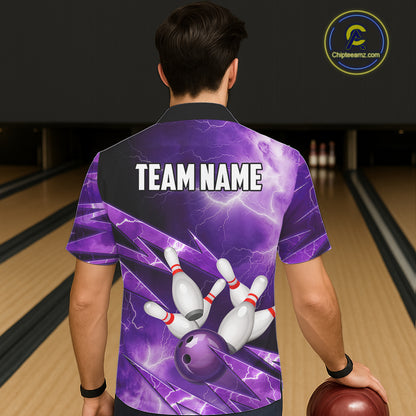 Purple Storm Lightning Thunder Bowling Button-up Shirt Custom Hawaiian Bowling Team Jersey NQS11720