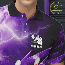 Load image into Gallery viewer, Purple Storm Lightning Thunder Bowling Polo, Quarter Zip Shirt For Men Custom Bowling Team Jersey NQS11720
