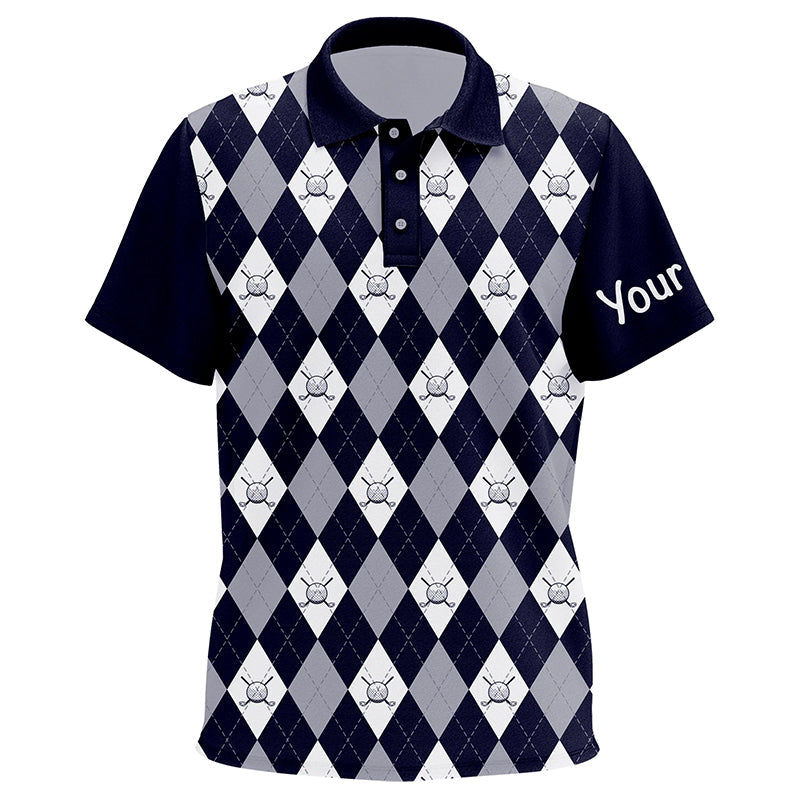 Navy blue argyle plaid pattern Kid golf polo shirts custom golf attire for Kid, Kids golf apparel NQS7423