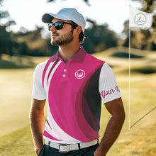 Load image into Gallery viewer, Mens polo golf shirts custom name pink and white golf shirt, team golf shirts mens NQS9846