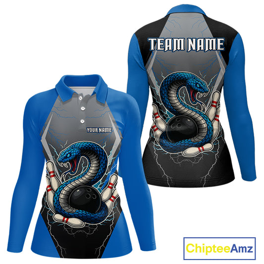 Blue Lightning Thunder Cobra Snake Custom Bowling Shirts For Women, Bowling Team Shirt With Names NQS9851