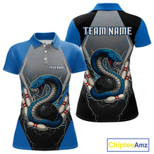 Load image into Gallery viewer, Blue Lightning Thunder Cobra Snake Custom Bowling Shirts For Women, Bowling Team Shirt With Names NQS9851