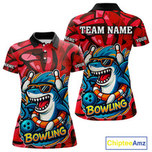 Load image into Gallery viewer, Funny Red Camo Shark Women Bowling Polo, Quarter Zip Shirts Custom Team Shark Bowling Outfit Jersey NQS10076
