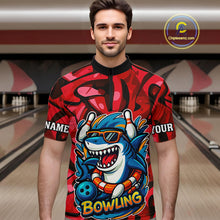 Load image into Gallery viewer, Funny Red Camo Shark Men Bowling Polo, Quarter Zip Shirts Custom Team Shark Bowling Outfit Jersey NQS10076