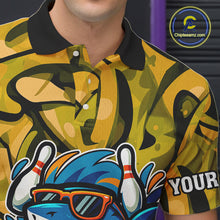 Load image into Gallery viewer, Funny Yellow Camo Shark Men Bowling Polo, Quarter Zip Shirts Custom Team Shark Bowling Outfit Jersey NQS10077
