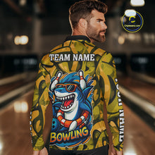 Load image into Gallery viewer, Funny Yellow Camo Shark Men Bowling Polo, Quarter Zip Shirts Custom Team Shark Bowling Outfit Jersey NQS10077