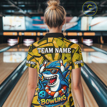 Load image into Gallery viewer, Funny Yellow Camo Shark Women Bowling Polo, Quarter Zip Shirt Custom Team Shark Bowling Outfit Jersey NQS10077