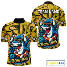 Load image into Gallery viewer, Funny Yellow Camo Shark Men Bowling Polo, Quarter Zip Shirts Custom Team Shark Bowling Outfit Jersey NQS10077