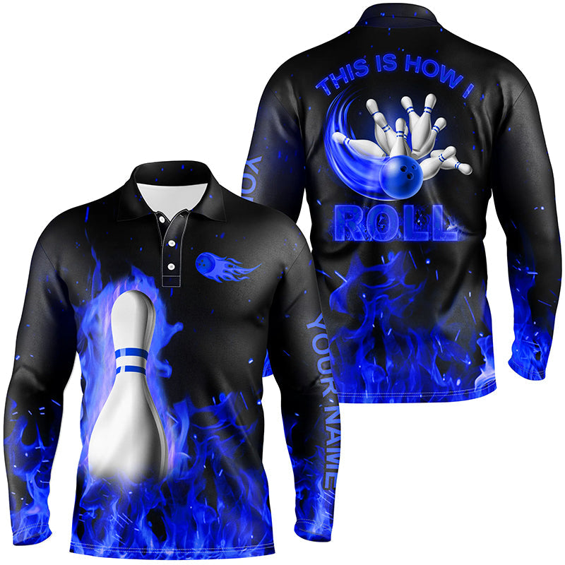 Custom bowling Polo, Quarter zip shirts for men This is how I roll blue flame bowling Team jerseys NQS8199