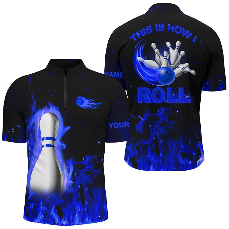 Custom bowling Polo, Quarter zip shirts for men This is how I roll blue flame bowling Team jerseys NQS8199