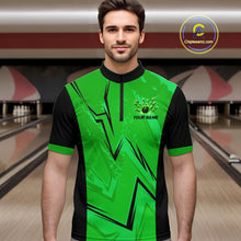 Load image into Gallery viewer, Personalized Green Lightning Thunder Bowling Polo, Quarter Zip Shirts For Men, Team Bowling Jersey NQS10832