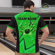 Load image into Gallery viewer, Personalized Green Lightning Thunder Bowling Polo, Quarter Zip Shirts For Men, Team Bowling Jersey NQS10832