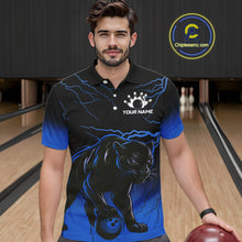 Load image into Gallery viewer, Black and Blue Lightning Thunder Panther Bowling Team Shirts For Men Custom Panther Bowling Jerseys NQS11205