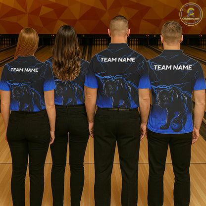 Black and Blue Lightning Thunder Panther Bowling Team Shirts For Men Custom Panther Bowling Jerseys NQS11205