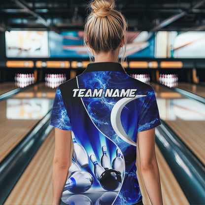 Blue Light pattern Bowling Polo, Quarter Zip shirts for Women Custom Bowling Team League Jerseys NQS9340