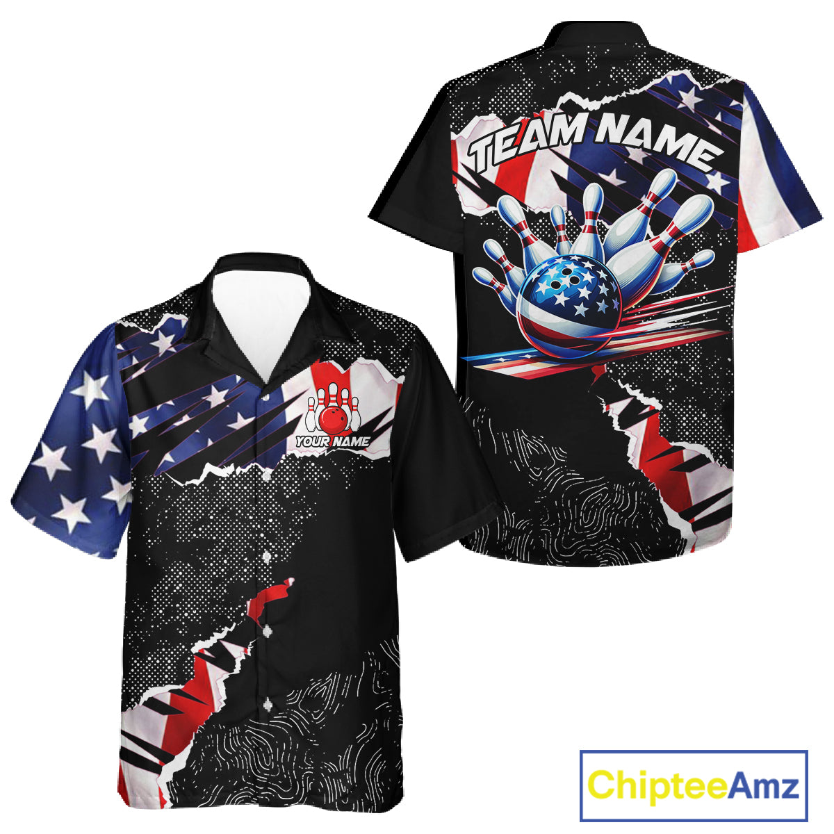 Custom button-up bowling shirts US Flag patriotic team bowling league shirts NQS11409