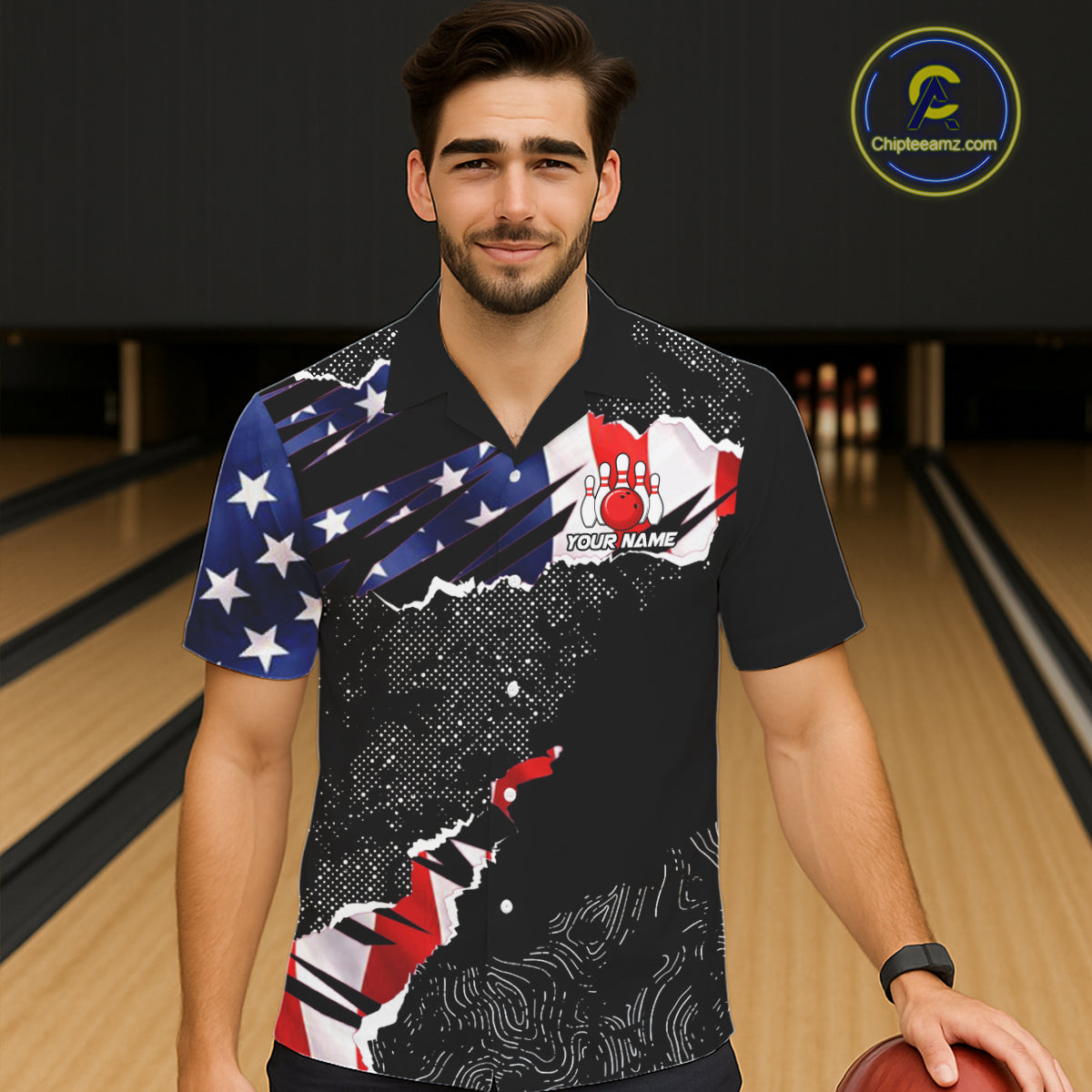 Custom button-up bowling shirts US Flag patriotic team bowling league shirts NQS11409