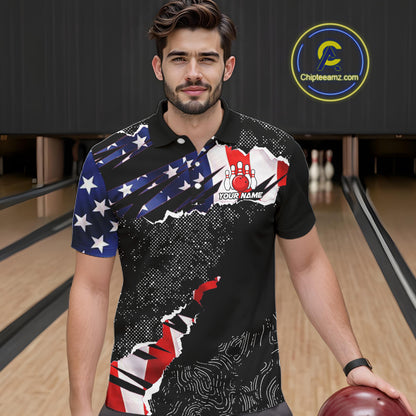 Custom bowling polo shirts, 1/4 zip shirts for men, US Flag patriotic team bowling league shirts NQS11409