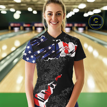 Load image into Gallery viewer, Custom bowling polo shirts, 1/4 zip shirts for Women, US Flag patriotic team bowling league shirts NQS11409