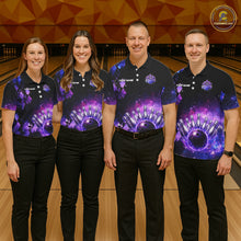 Load image into Gallery viewer, Purple Flame galaxy argyle Custom bowling polo shirts, 1/4 zip for men, team bowling league jerseys NQS11410