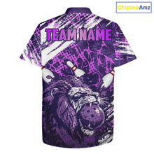 Load image into Gallery viewer, Purple Camo Lion Bowling Hawaiian Shirt Custom Lion Team Bowling Jerseys, Bowler Outfit NQS11604