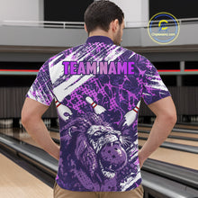 Load image into Gallery viewer, Purple Camo Lion Bowling Polo, 1/4 Zip Shirts for Men Custom Lion Team Bowling Jerseys, Bowler Outfit NQS11604