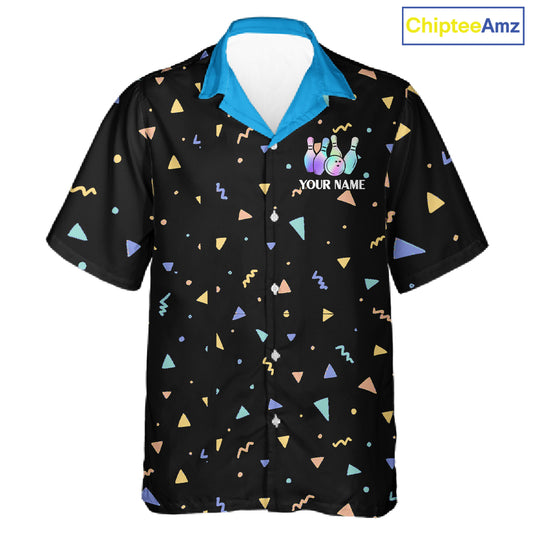 Hologram colors geometric pattern Black Bowling Button-up Shirts Custom Team Bowling League Jersey NQS11607