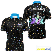 Load image into Gallery viewer, Hologram colors geometric pattern Black Bowling Shirts for Men Custom Team Bowling League Jersey NQS11607