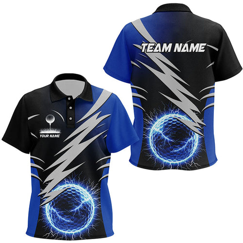 Kid golf polo shirts custom blue lightning thunder golf ball clothes, personalized golf gifts NQS8005