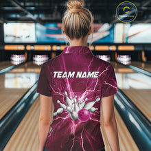 Load image into Gallery viewer, Women&#39;s Bowling Shirts Custom Pink Lightning Thunder Bowling Team Jersey, gift for team Bowlers NQS10603