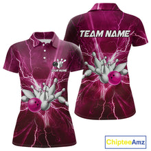 Load image into Gallery viewer, Women&#39;s Bowling Shirts Custom Pink Lightning Thunder Bowling Team Jersey, gift for team Bowlers NQS10603
