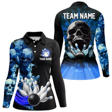 Load image into Gallery viewer, Blue Flame Skull Bowling Polo, Quarter Zip Shirts For Women Custom Bowling Team League Jerseys outfits NQS8654