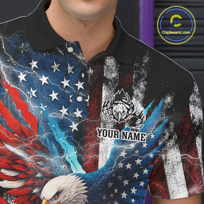 Personalized American Flag Eagle Lightning Thunder Bowling Team Shirt For Men, Patriotic Bowling Gift NQS10834