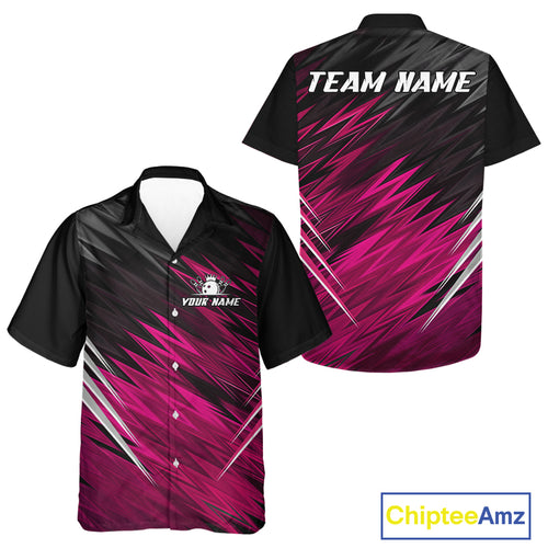 Pink and Black Hawaiian Bowling shirt Custom Name and Team name  Bowling Jerseys Bowlers Outfit NQS11001