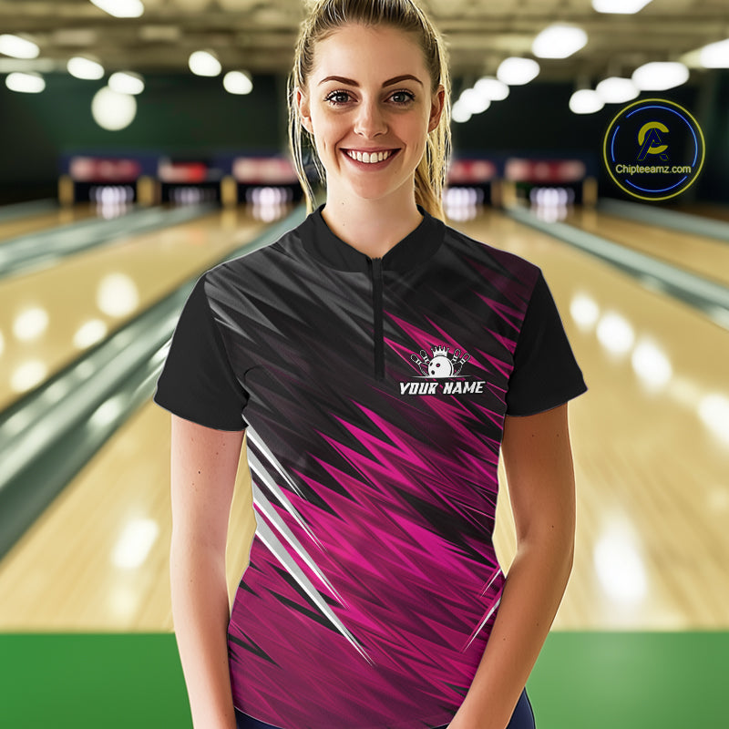 Pink and Black Bowling Shirts For Women Custom Name and Team name  Bowling Jerseys Bowlers Outfit NQS11001