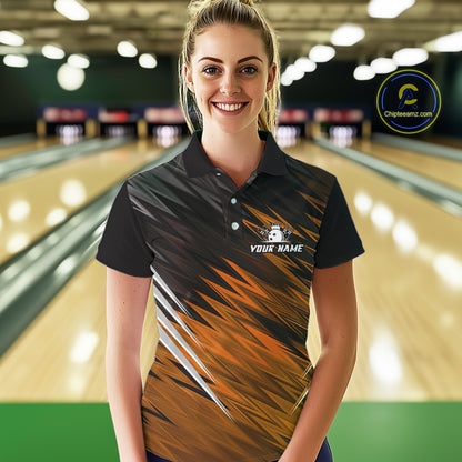 Orange and Black Bowling Shirts For Women Custom Name and Team name  Bowling Jerseys Bowlers Outfit NQS11002